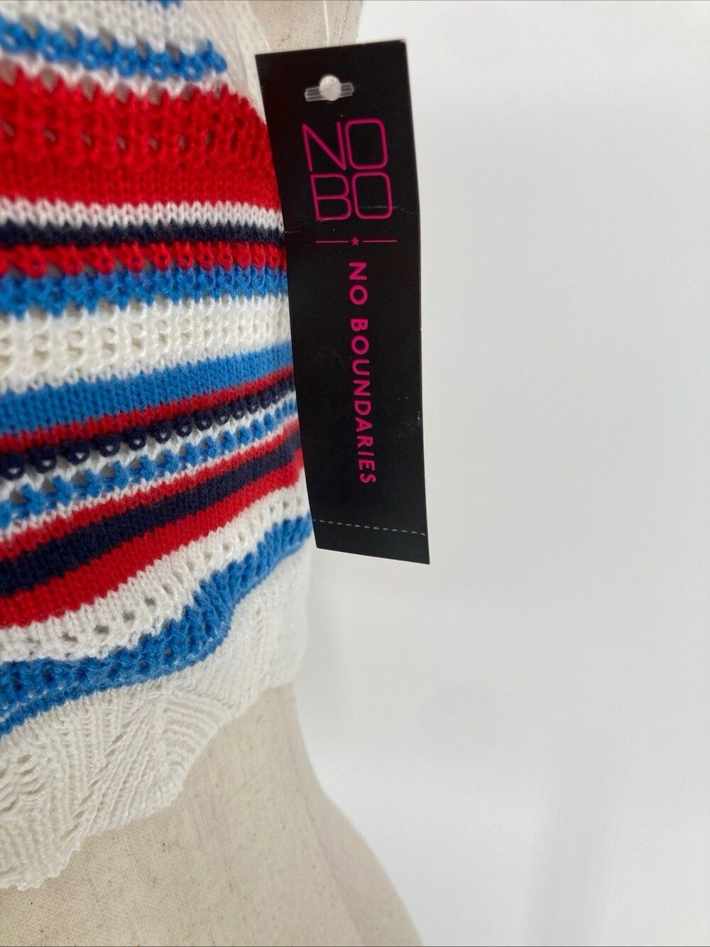 No Boundaries Striped Crochet Halter Crop Top Red White Blue Size Large NWT - Picture 12 of 15